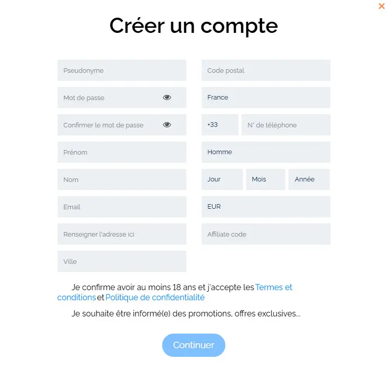 Processus d'inscription CAT CASINO
