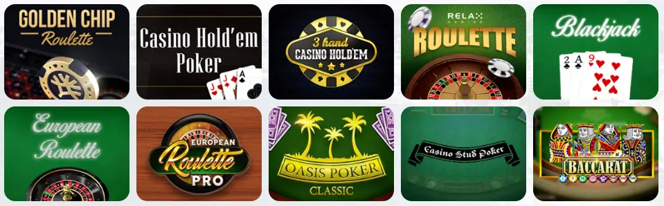 Jeux de table au Cat Casino